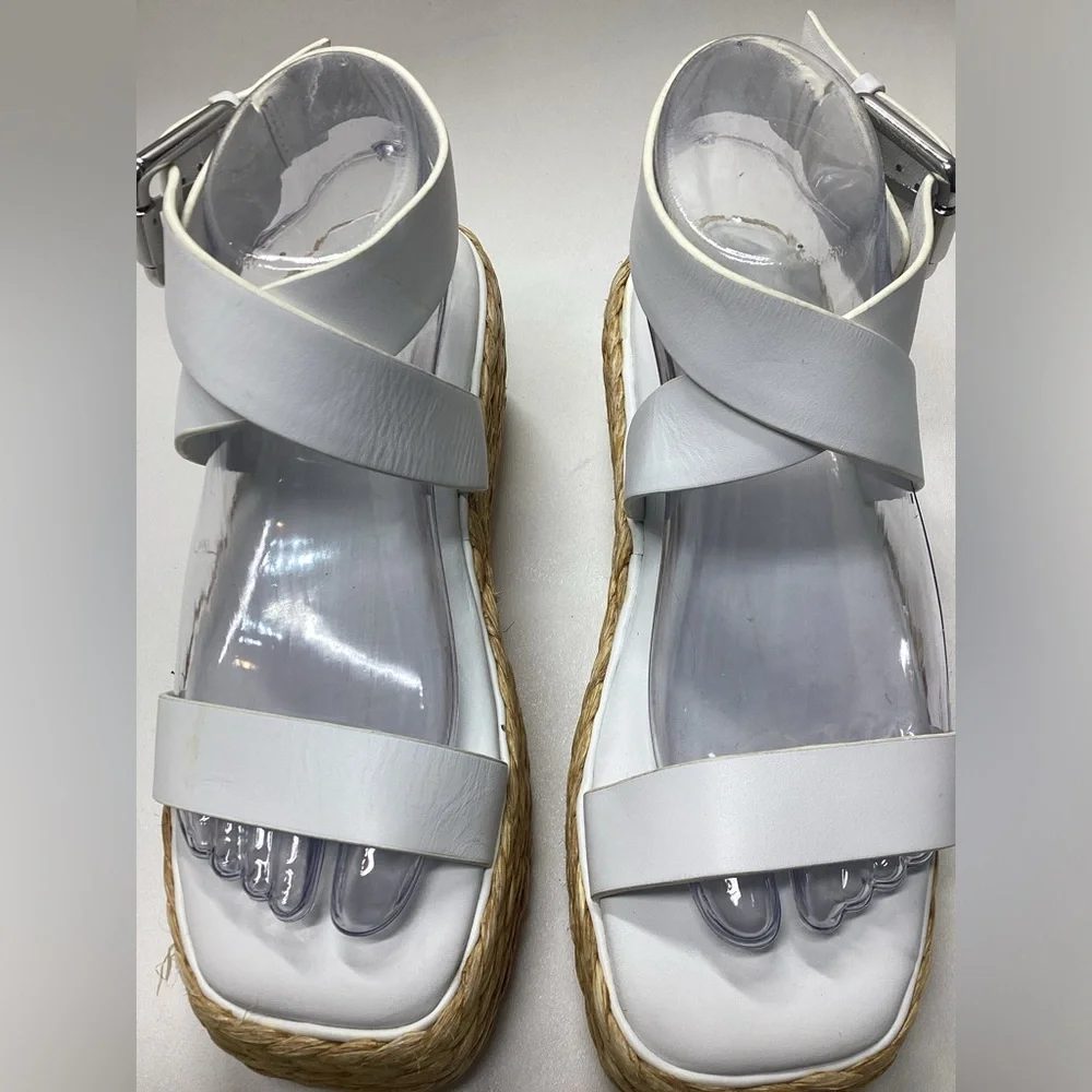 Donna Karan White Platform Espadrille Sandals - Women's Strappy Ankle Buckle